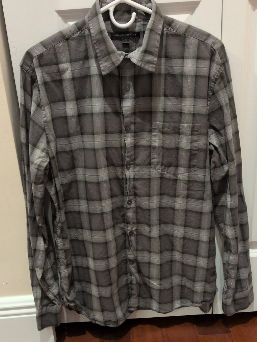 John Varvatos Olive Gray Plaid Button-Down Long sleeve Shirt sz M